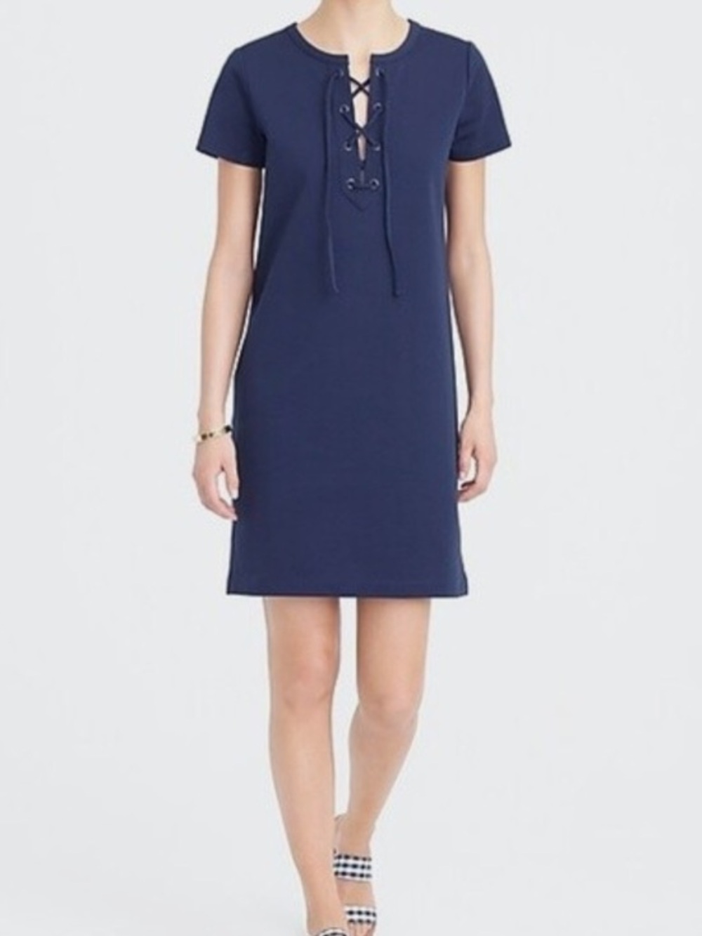 J. Crew Navy Lace-Up Short Sleeve Mini Dress size M